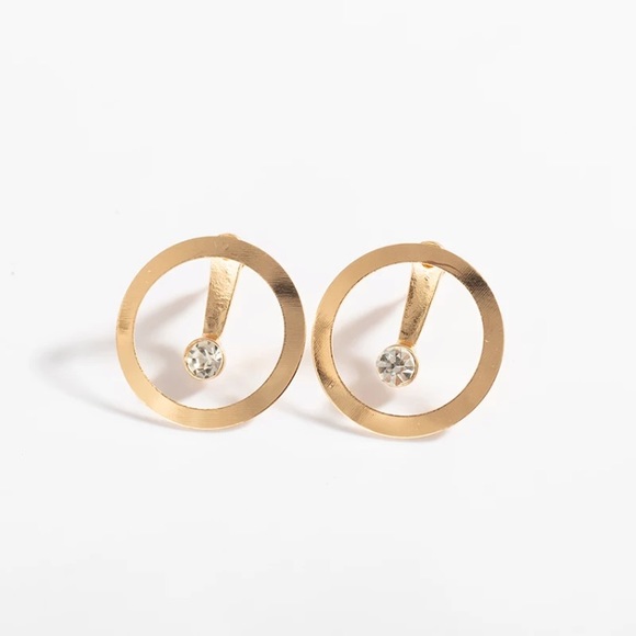 🔴𝟭𝟬/$𝟮𝟱🔴NEW Rhinestone Round Minimalist Gold Jacket Earrings - Picture 4 of 10